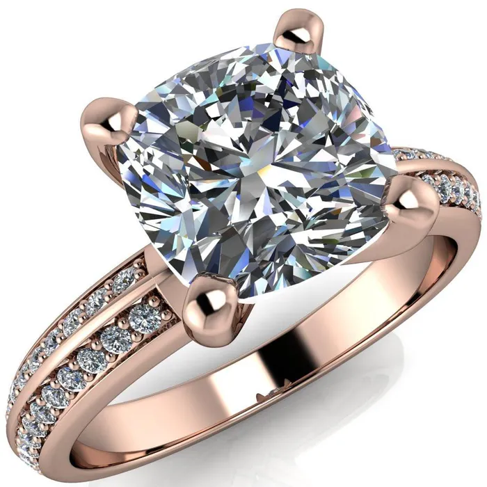 Priscilla Cushion Center Stone 4 Prong Double Channel Shank Engagement Ring Fire Brilliance Rings