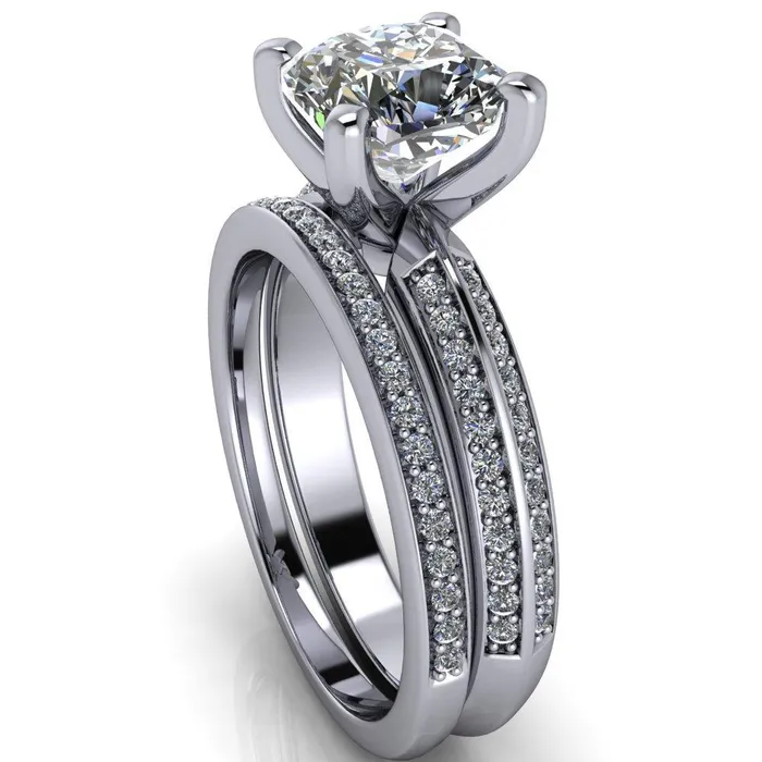 Priscilla Cushion Center Stone 4 Prong Double Channel Shank Engagement Ring Fire Brilliance Rings