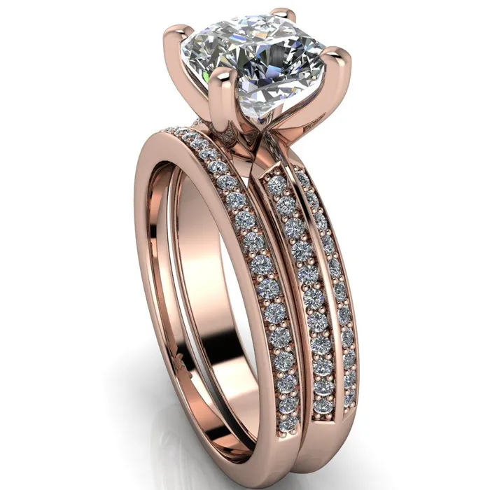 Priscilla Cushion Center Stone 4 Prong Double Channel Shank Engagement Ring Fire Brilliance Rings