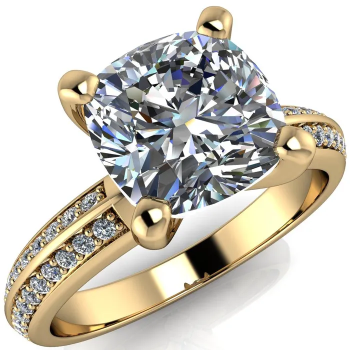 Priscilla Cushion Center Stone 4 Prong Double Channel Shank Engagement Ring Fire Brilliance Rings