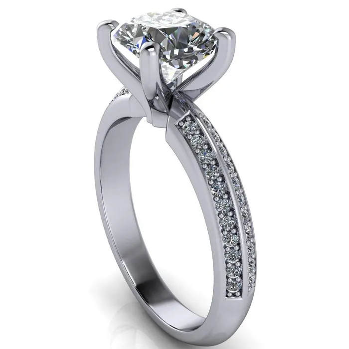 Priscilla Cushion Center Stone 4 Prong Double Channel Shank Engagement Ring Fire Brilliance Rings