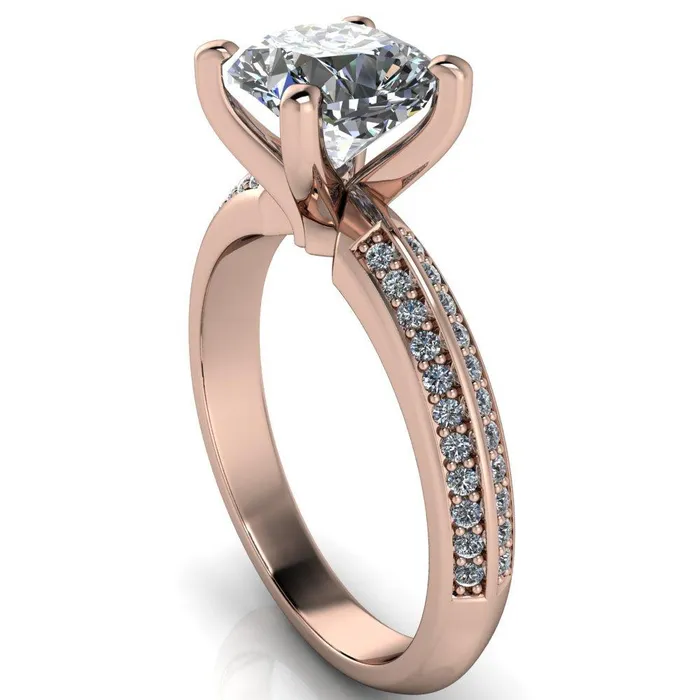 Priscilla Cushion Center Stone 4 Prong Double Channel Shank Engagement Ring Fire Brilliance Rings