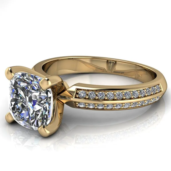 Priscilla Cushion Center Stone 4 Prong Double Channel Shank Engagement Ring Fire Brilliance Rings