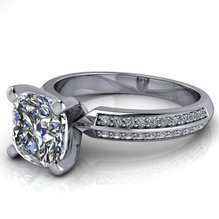 Priscilla Cushion Center Stone 4 Prong Double Channel Shank Engagement Ring Fire Brilliance Rings