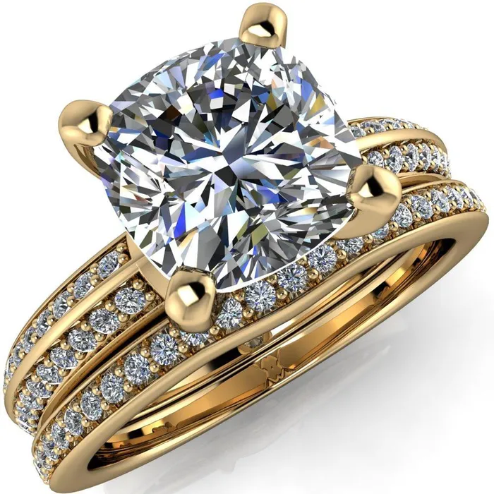 Priscilla Cushion Center Stone 4 Prong Double Channel Shank Engagement Ring Fire Brilliance Rings