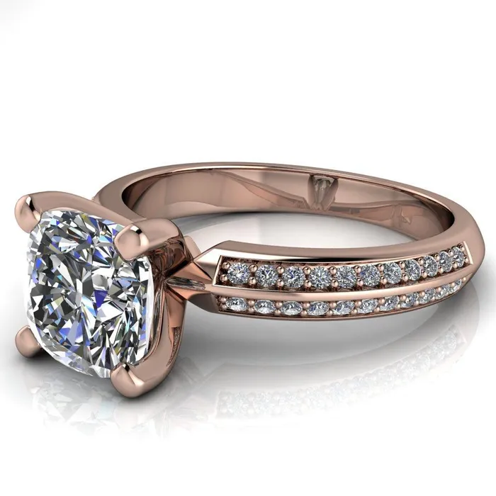 Priscilla Cushion Center Stone 4 Prong Double Channel Shank Engagement Ring Fire Brilliance Rings