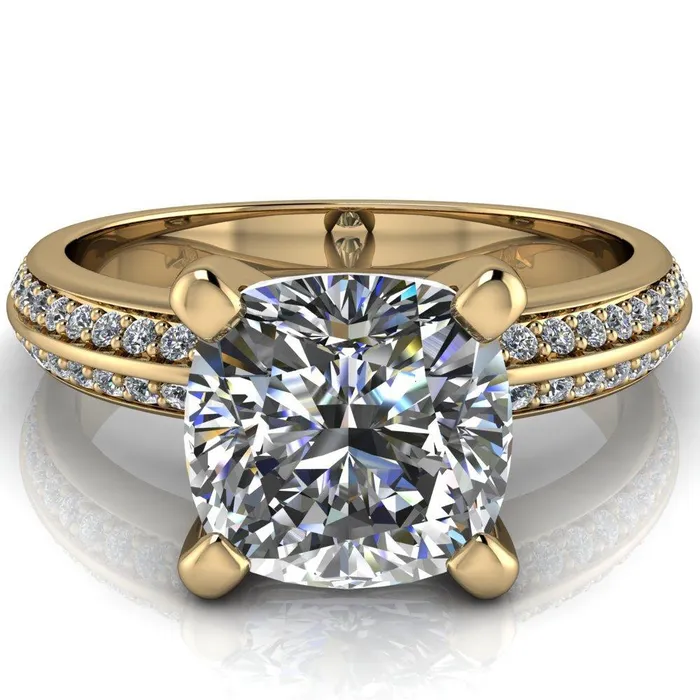 Priscilla Cushion Center Stone 4 Prong Double Channel Shank Engagement Ring Fire Brilliance Rings