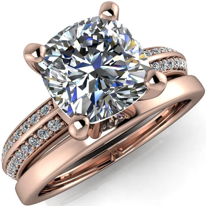 Priscilla Cushion Center Stone 4 Prong Double Channel Shank Engagement Ring Fire Brilliance Rings
