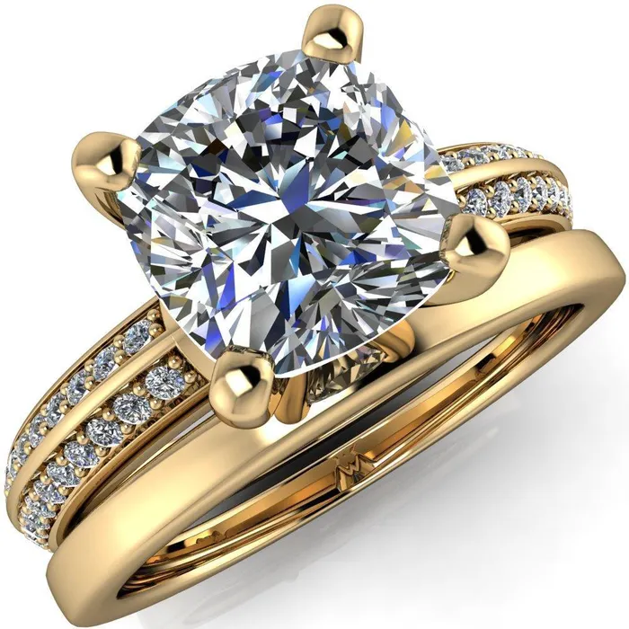 Priscilla Cushion Center Stone 4 Prong Double Channel Shank Engagement Ring Fire Brilliance Rings