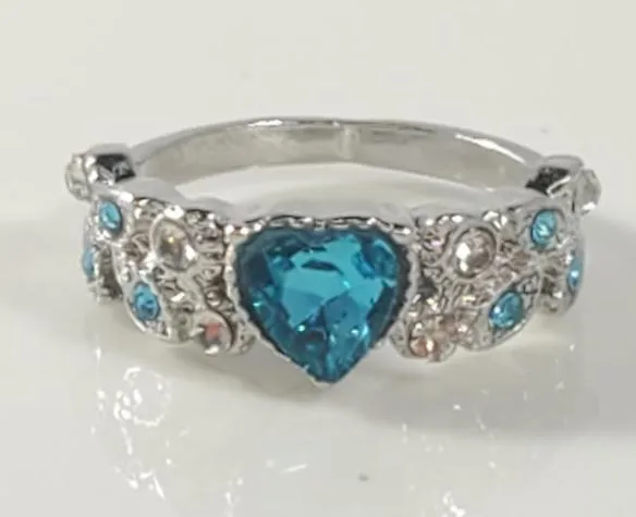 R141 Silver Fashion Blue Heart Gemstone Ring polly Rings