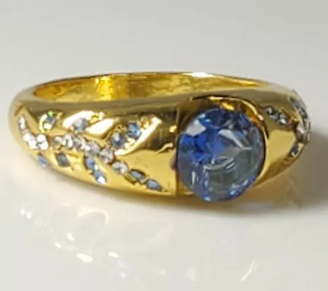 R224 Gold Blue Gemstone Vine Design Ring 01 Rings