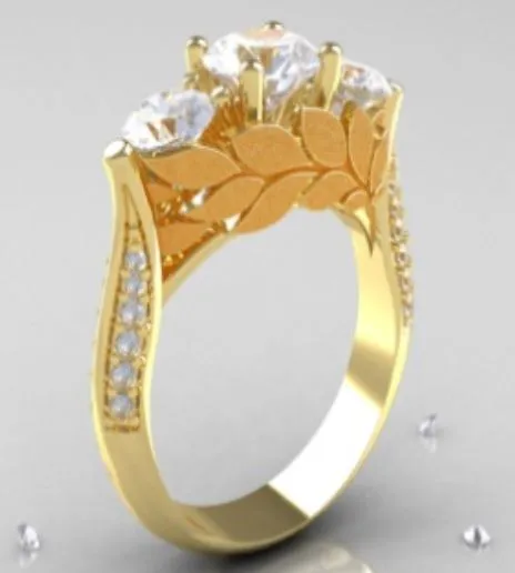 R318 Gold 3 Gemstone Rhinestone Ring alice Rings