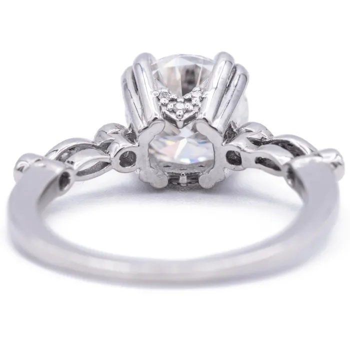Rings 8mm Round Moissanite Milgrain Diamond Bezel 4 Double Prong Ring Fire Brilliance 
