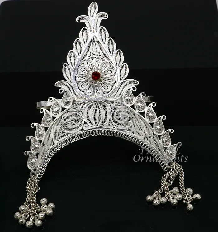 Rings 925 sterling silver vintage design handmade mukut crown amazing stylish work design silver god crown home temple god article art su973 TRIBAL ORNAMENTS Rings 925 sterling silver vintage design handmade mukut crown amazing stylish work design silver god crown home temple god article art su973 TRIBAL ORNAMENTS