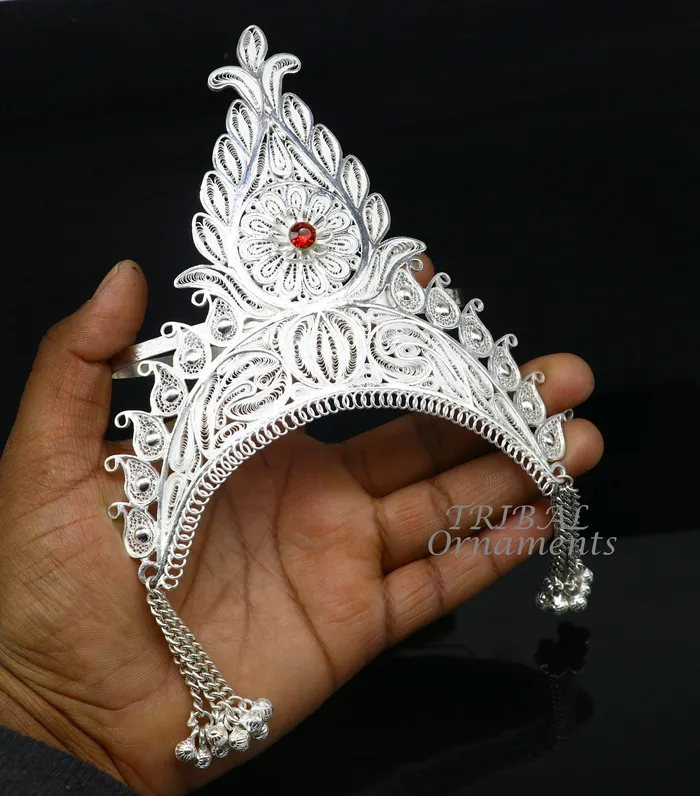 Rings 925 sterling silver vintage design handmade mukut crown amazing stylish work design silver god crown home temple god article art su973 TRIBAL ORNAMENTS Rings 925 sterling silver vintage design handmade mukut crown amazing stylish work design silver god crown home temple god article art su973 TRIBAL ORNAMENTS