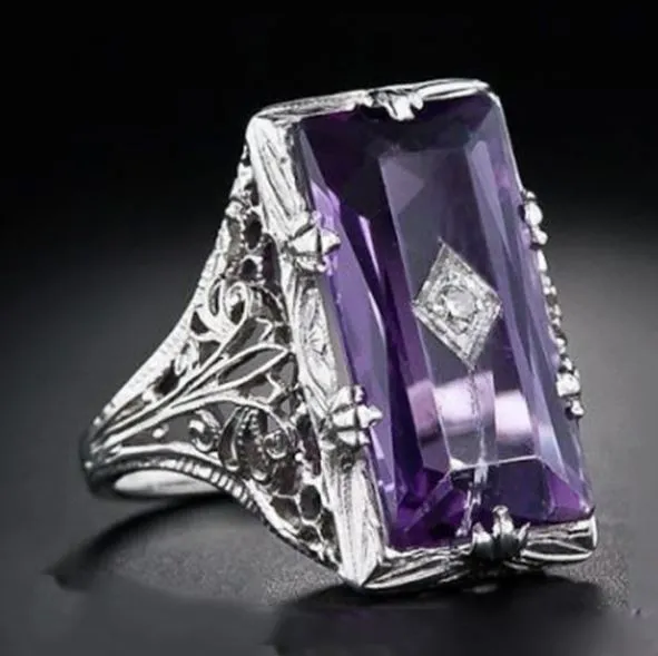 Rings alice R278 Silver Purple Rectangle Gem Ring