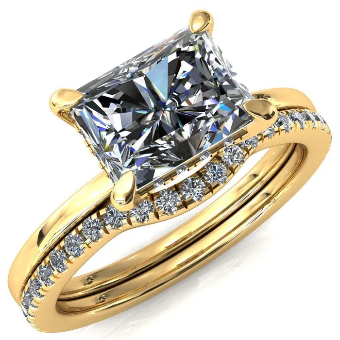 Rings Carmeli Radiant Moissanite EastWest 4 Claw Prong Micro Pave Diamond Rail Engagement Ring Fire Brilliance Rings Carmeli Radiant Moissanite EastWest 4 Claw Prong Micro Pave Diamond Rail Engagement Ring Fire Brilliance