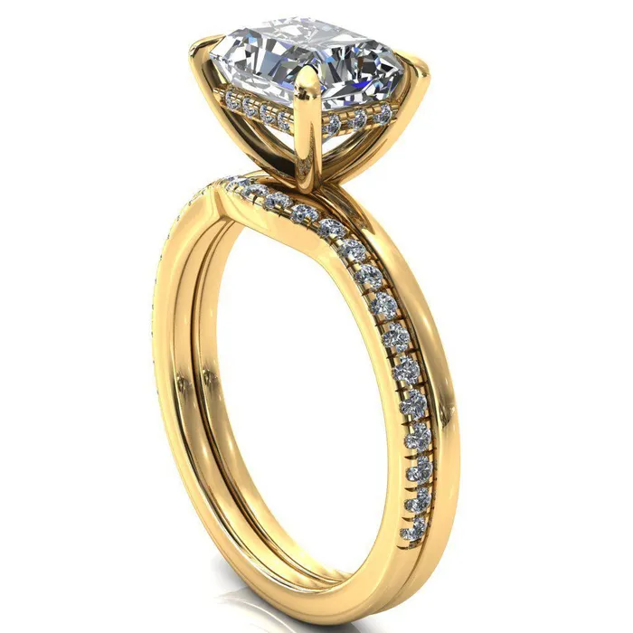 Rings Carmeli Radiant Moissanite EastWest 4 Claw Prong Micro Pave Diamond Rail Engagement Ring Fire Brilliance 