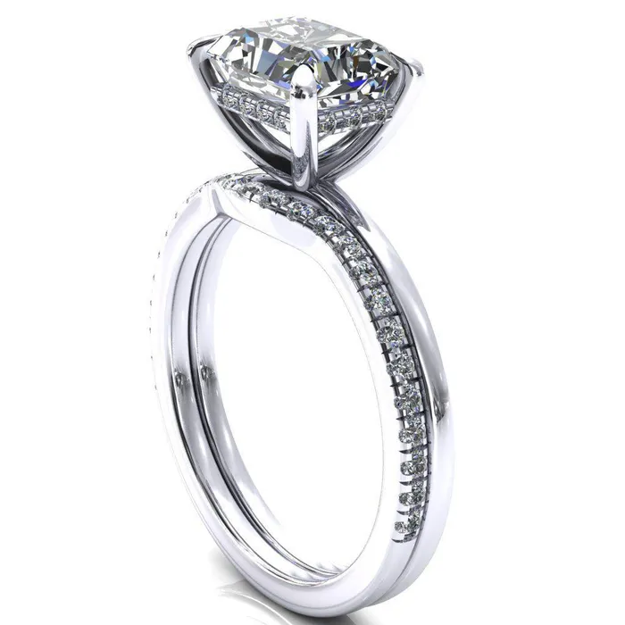 Rings Carmeli Radiant Moissanite EastWest 4 Claw Prong Micro Pave Diamond Rail Engagement Ring Fire Brilliance 