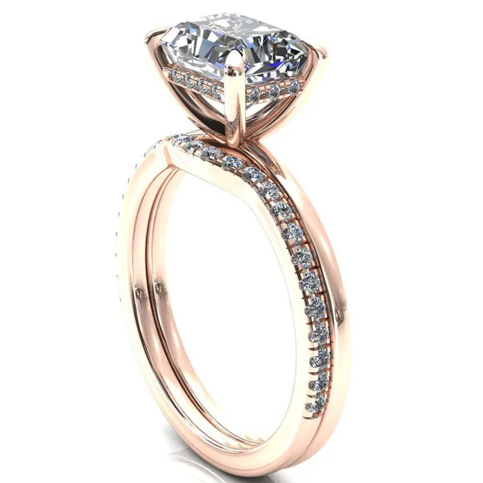 Rings Carmeli Radiant Moissanite EastWest 4 Claw Prong Micro Pave Diamond Rail Engagement Ring Fire Brilliance 