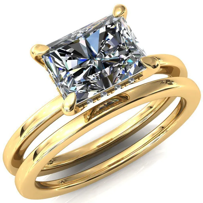 Rings Carmeli Radiant Moissanite EastWest 4 Claw Prong Micro Pave Diamond Rail Engagement Ring Fire Brilliance 
