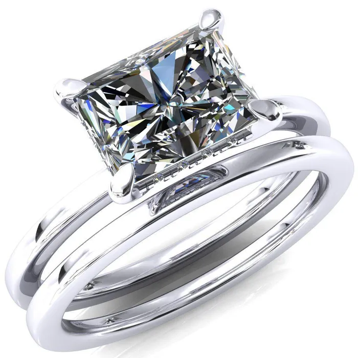 Rings Carmeli Radiant Moissanite EastWest 4 Claw Prong Micro Pave Diamond Rail Engagement Ring Fire Brilliance 