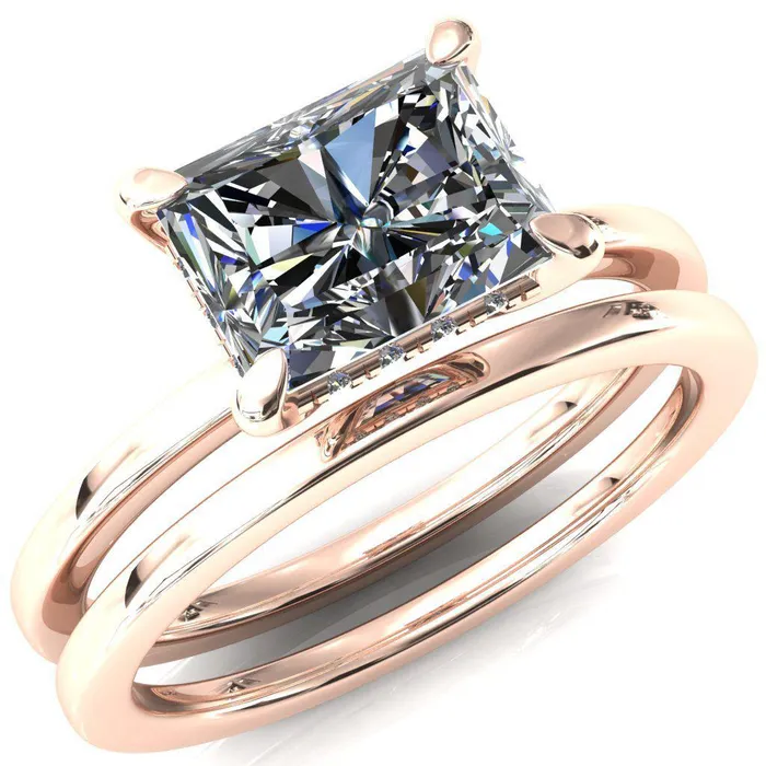 Rings Carmeli Radiant Moissanite EastWest 4 Claw Prong Micro Pave Diamond Rail Engagement Ring Fire Brilliance 