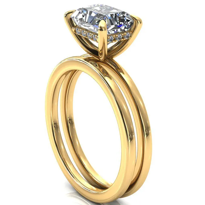 Rings Carmeli Radiant Moissanite EastWest 4 Claw Prong Micro Pave Diamond Rail Engagement Ring Fire Brilliance 