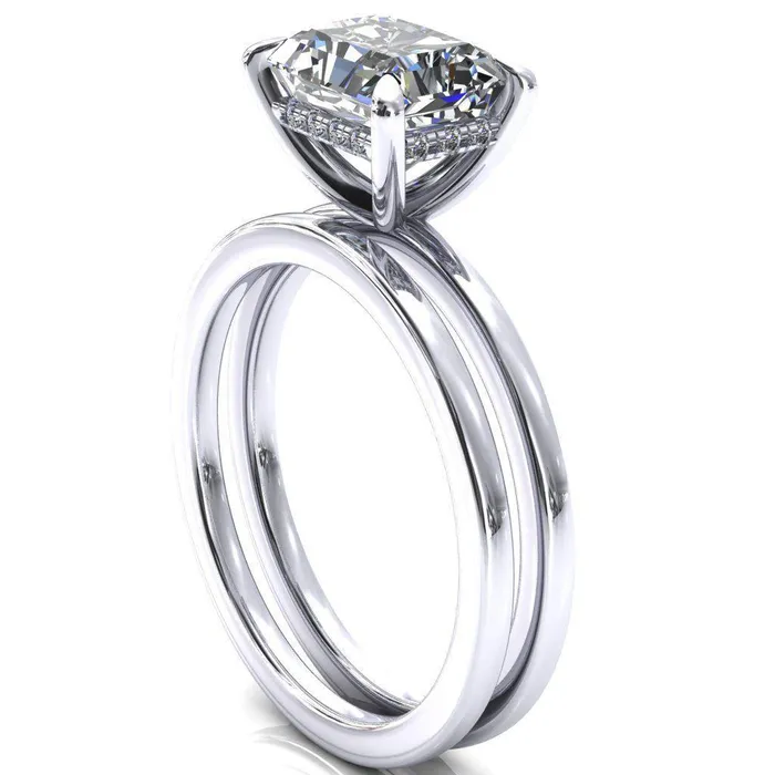 Rings Carmeli Radiant Moissanite EastWest 4 Claw Prong Micro Pave Diamond Rail Engagement Ring Fire Brilliance 