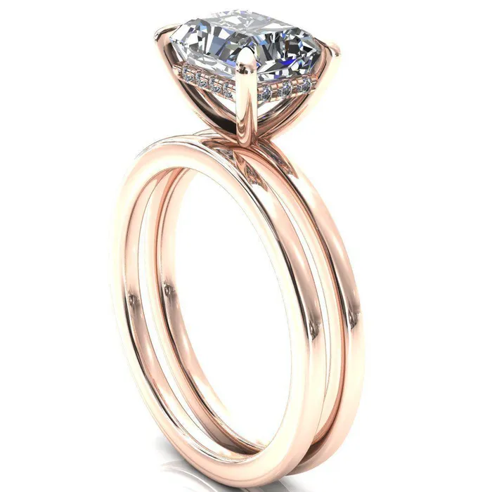 Rings Carmeli Radiant Moissanite EastWest 4 Claw Prong Micro Pave Diamond Rail Engagement Ring Fire Brilliance 