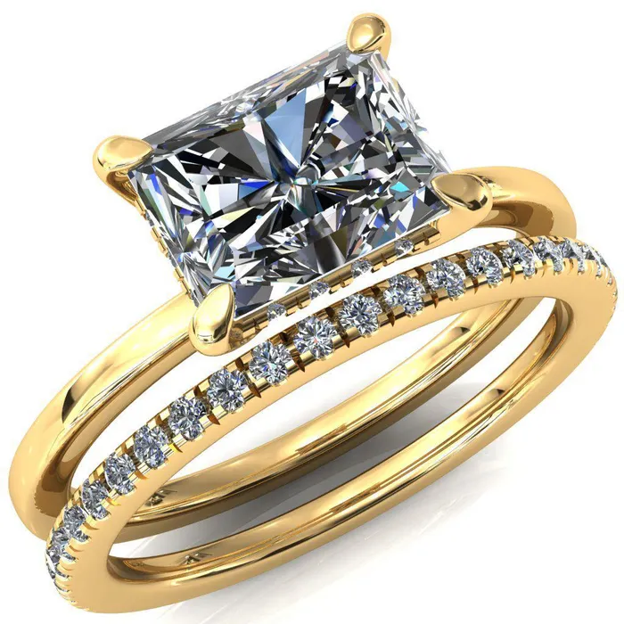 Rings Carmeli Radiant Moissanite EastWest 4 Claw Prong Micro Pave Diamond Rail Engagement Ring Fire Brilliance 
