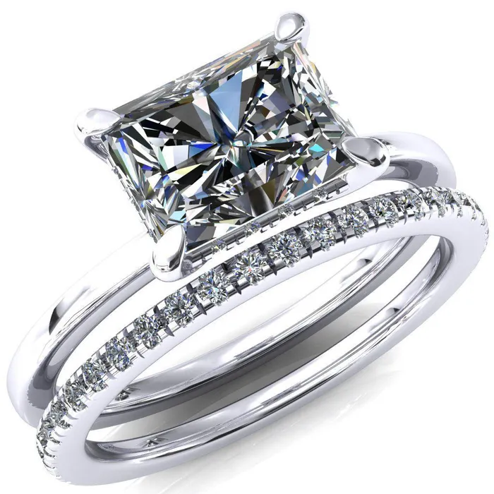 Rings Carmeli Radiant Moissanite EastWest 4 Claw Prong Micro Pave Diamond Rail Engagement Ring Fire Brilliance 