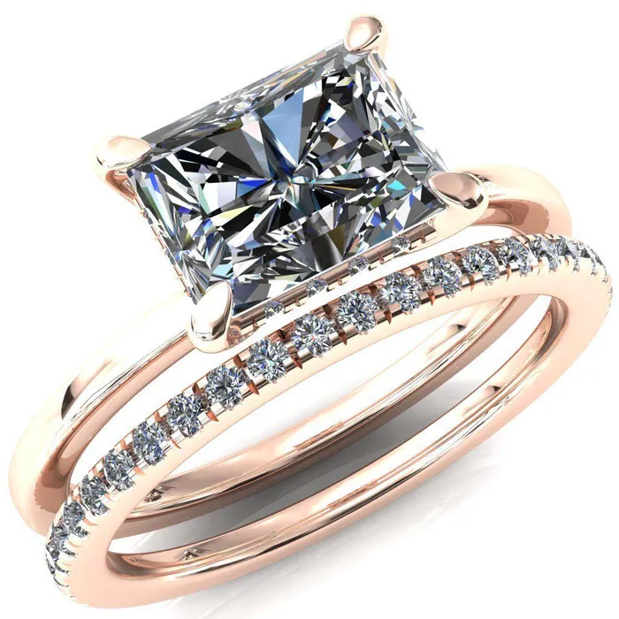 Rings Carmeli Radiant Moissanite EastWest 4 Claw Prong Micro Pave Diamond Rail Engagement Ring Fire Brilliance 