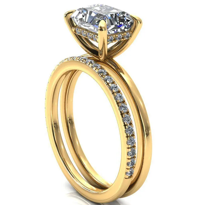 Rings Carmeli Radiant Moissanite EastWest 4 Claw Prong Micro Pave Diamond Rail Engagement Ring Fire Brilliance 