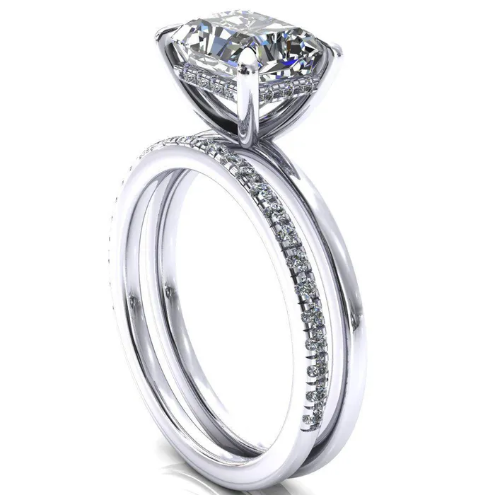 Rings Carmeli Radiant Moissanite EastWest 4 Claw Prong Micro Pave Diamond Rail Engagement Ring Fire Brilliance 