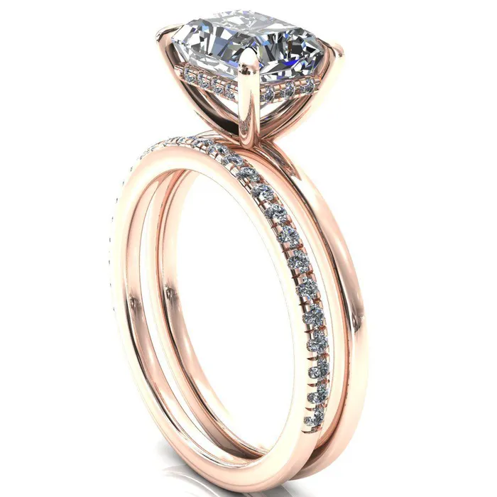 Rings Carmeli Radiant Moissanite EastWest 4 Claw Prong Micro Pave Diamond Rail Engagement Ring Fire Brilliance 