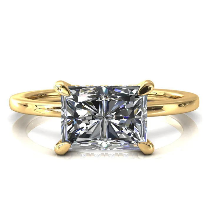 Rings Carmeli Radiant Moissanite EastWest 4 Claw Prong Micro Pave Diamond Rail Engagement Ring Fire Brilliance 