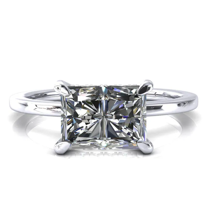 Rings Carmeli Radiant Moissanite EastWest 4 Claw Prong Micro Pave Diamond Rail Engagement Ring Fire Brilliance 