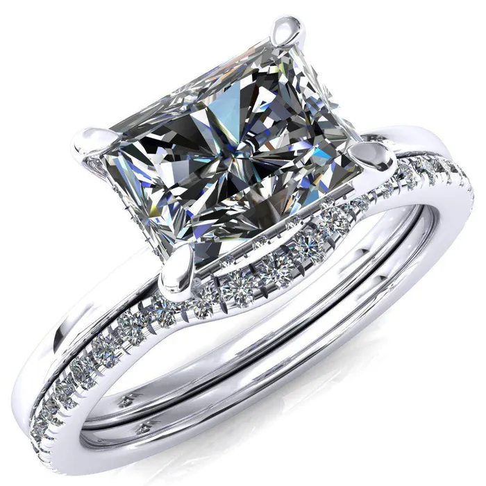 Rings Carmeli Radiant Moissanite EastWest 4 Claw Prong Micro Pave Diamond Rail Engagement Ring Fire Brilliance 