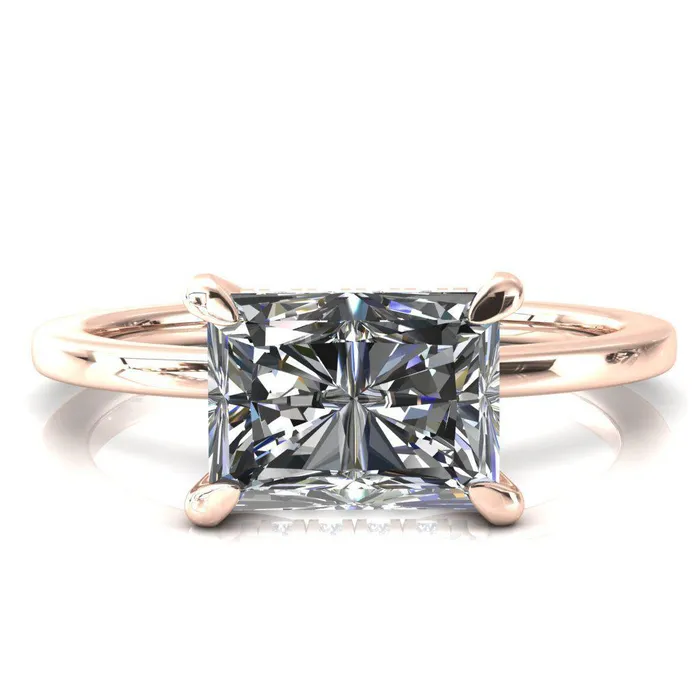 Rings Carmeli Radiant Moissanite EastWest 4 Claw Prong Micro Pave Diamond Rail Engagement Ring Fire Brilliance 