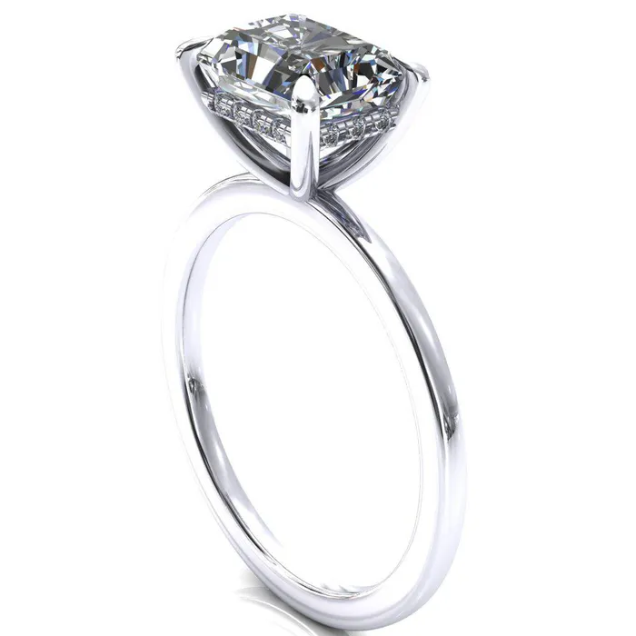 Rings Carmeli Radiant Moissanite EastWest 4 Claw Prong Micro Pave Diamond Rail Engagement Ring Fire Brilliance 