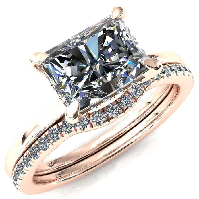 Rings Carmeli Radiant Moissanite EastWest 4 Claw Prong Micro Pave Diamond Rail Engagement Ring Fire Brilliance 