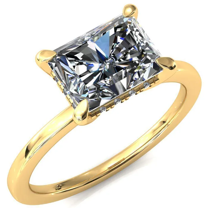 Rings Carmeli Radiant Moissanite EastWest 4 Claw Prong Micro Pave Diamond Rail Engagement Ring Fire Brilliance 