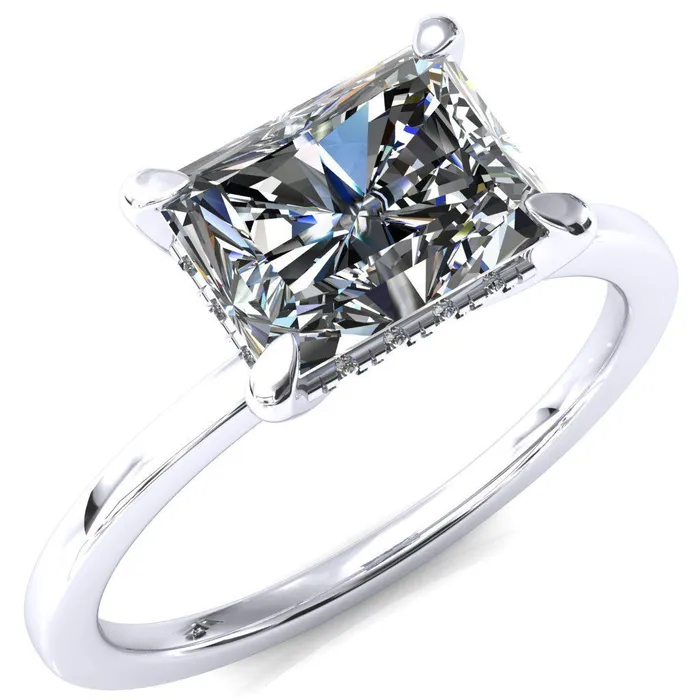 Rings Carmeli Radiant Moissanite EastWest 4 Claw Prong Micro Pave Diamond Rail Engagement Ring Fire Brilliance 