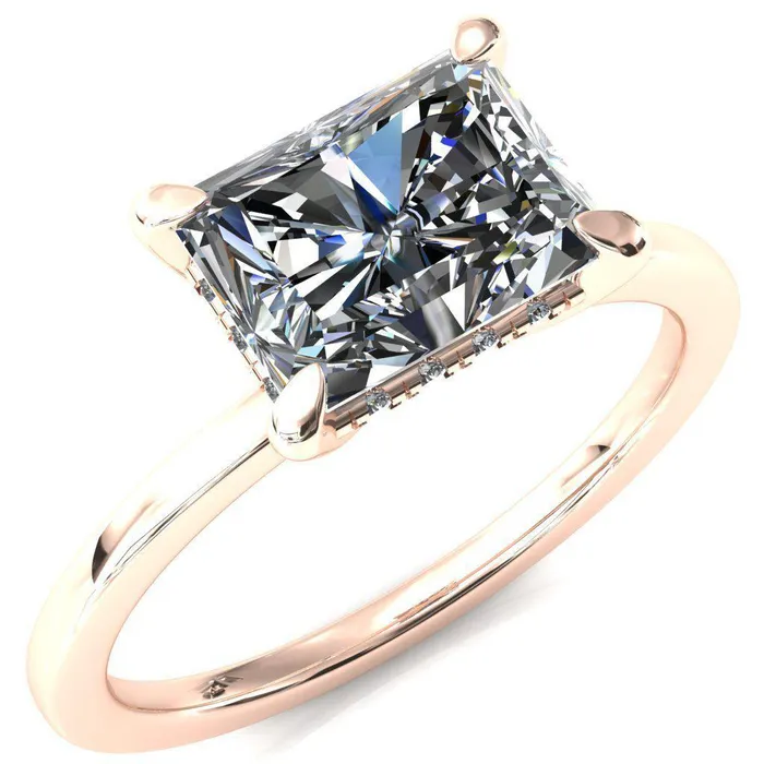 Rings Carmeli Radiant Moissanite EastWest 4 Claw Prong Micro Pave Diamond Rail Engagement Ring Fire Brilliance 