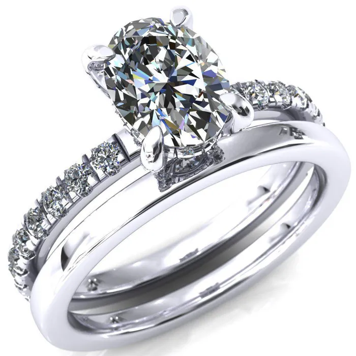 Rings Daneli Oval Center Stone 4 Claw Prong Micro Pave Diamond Sides Engagement Ring Fire Brilliance 