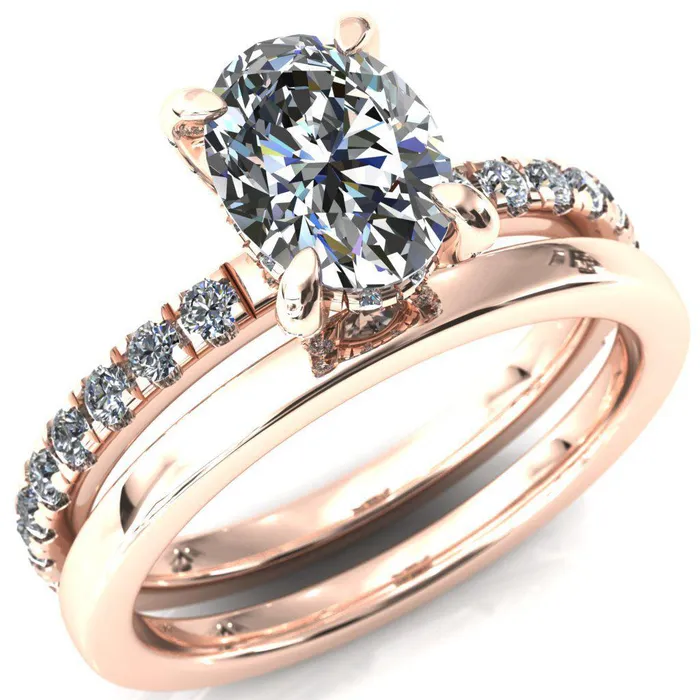 Rings Daneli Oval Center Stone 4 Claw Prong Micro Pave Diamond Sides Engagement Ring Fire Brilliance 