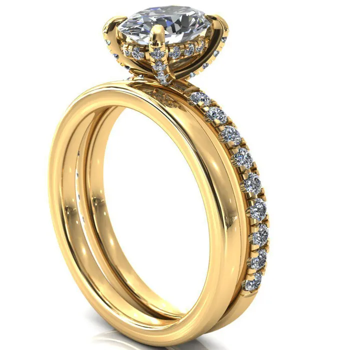 Rings Daneli Oval Center Stone 4 Claw Prong Micro Pave Diamond Sides Engagement Ring Fire Brilliance 