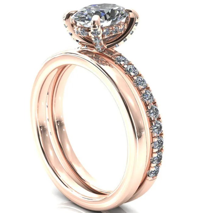 Rings Daneli Oval Center Stone 4 Claw Prong Micro Pave Diamond Sides Engagement Ring Fire Brilliance 