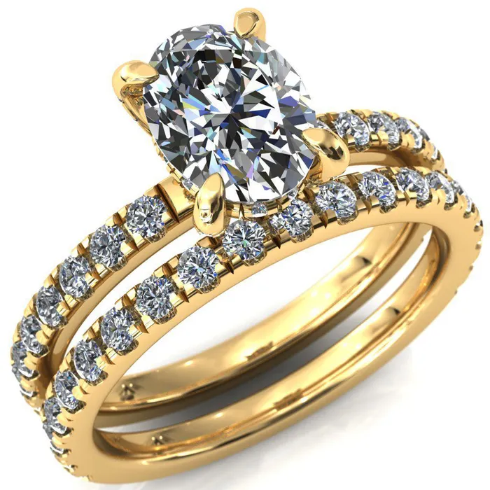 Rings Daneli Oval Center Stone 4 Claw Prong Micro Pave Diamond Sides Engagement Ring Fire Brilliance 